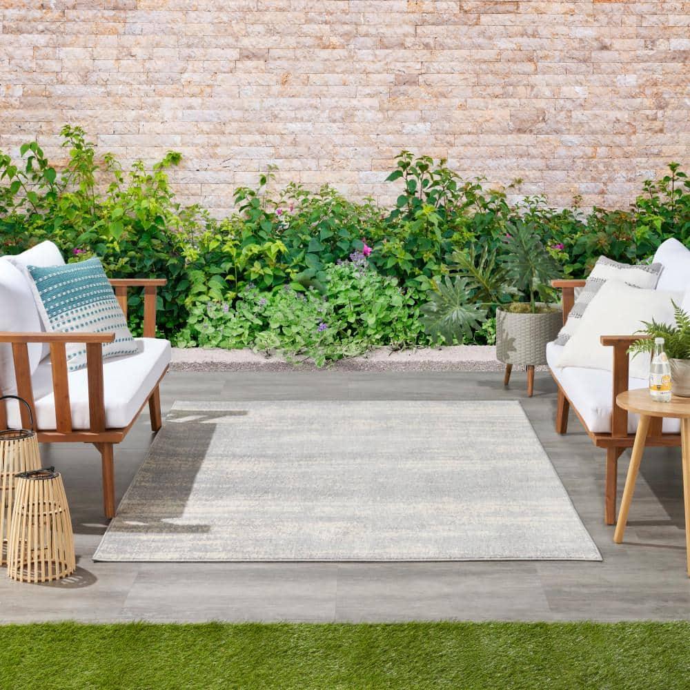 Nourison Essentials Abstract Low Pile Indoor Outdoor Area Rug 5' x 7' Grey/Beige