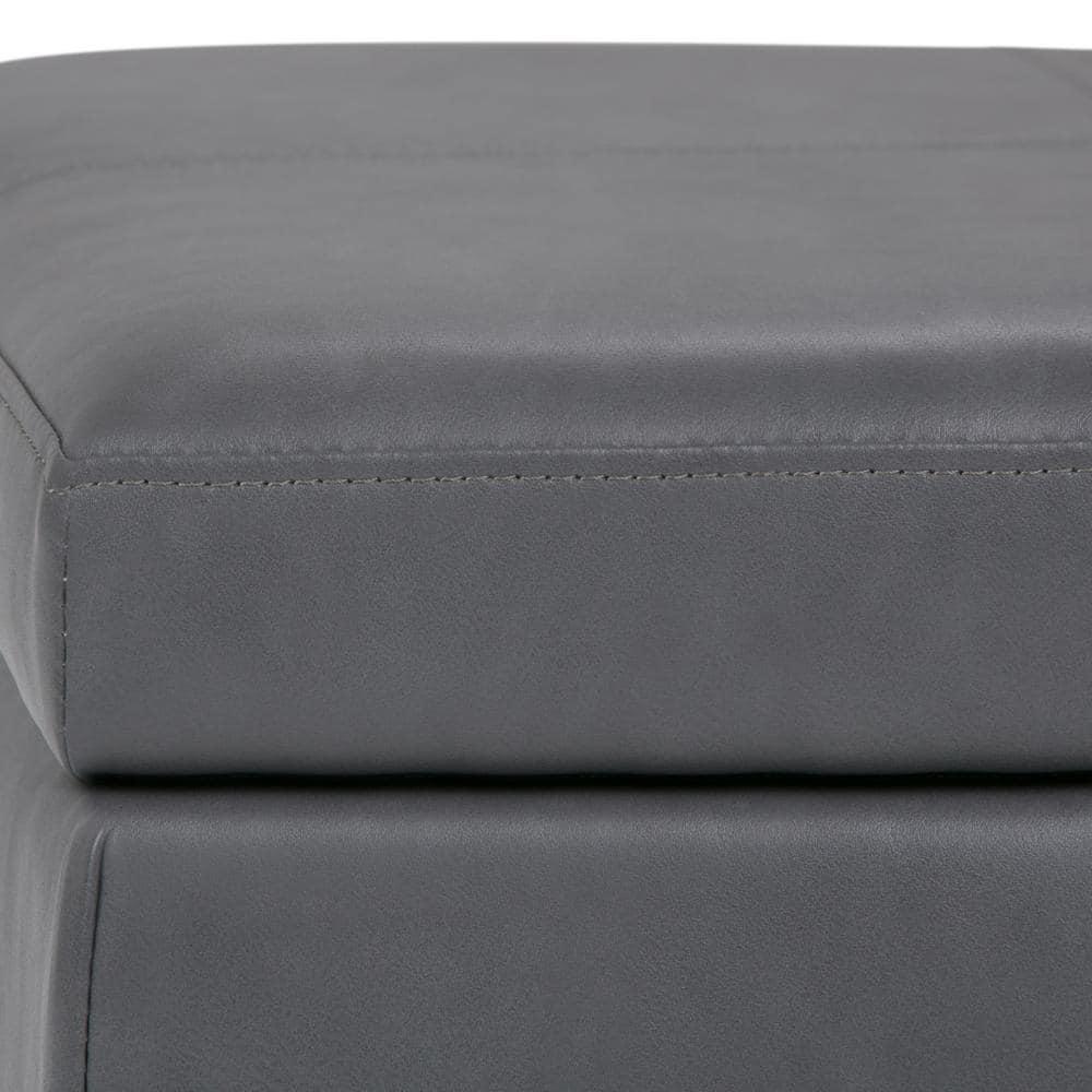 Simpli Home Kingsley 48"W Upholstered Storage Ottoman with Lift-Top Lid, Nailhead Trim, and Stitching Detail