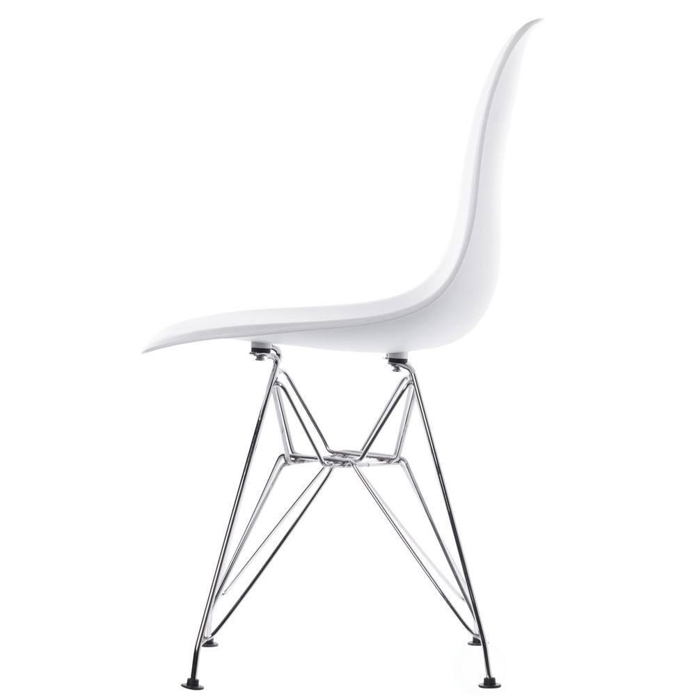 Fabulaxe  32 x 20 x 18.25 in. Mid-Century Modern Style Plastic DSW Shell Dining Chair with Metal Legs, White - Set of 4