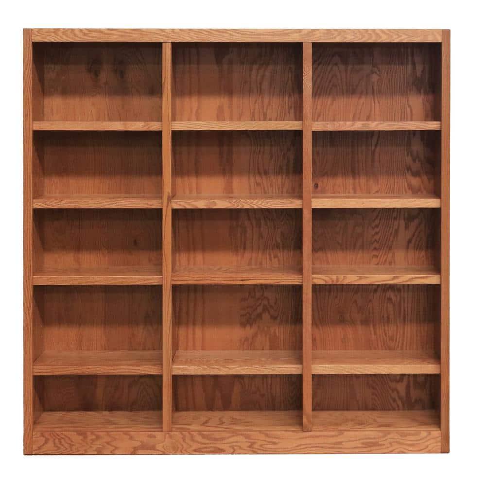 Concepts in Wood Traditional 72" Tall 15-Shelf Triple Wide Wood Bookcase in Oak