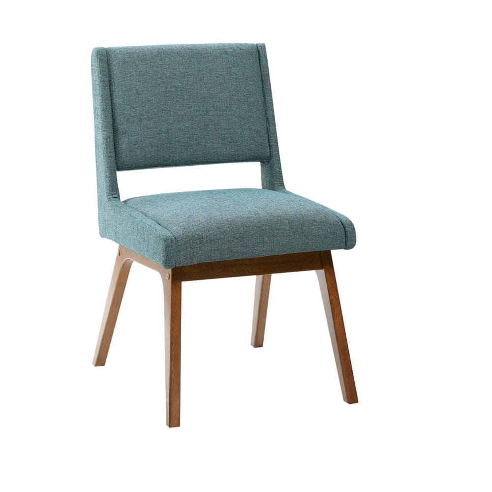 Ink+Ivy Set of 2 Boomerang Dining Chair Blue: Upholstered, Pecan Wood Legs, Mid-Century Modern