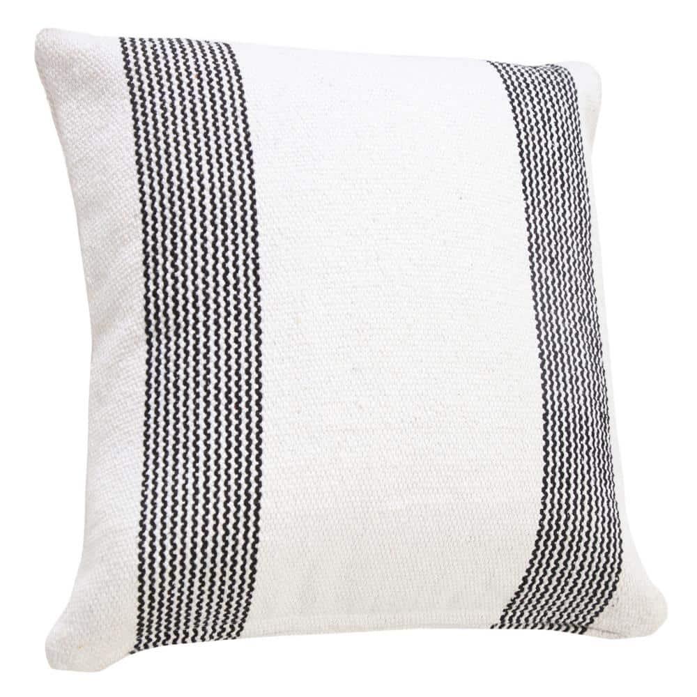 Ox Bay 20" x 20" Modern, Farmhouse, Coastal White, Black, Multi-color Stripes Cotton Throw Pillow , Zip Closure
