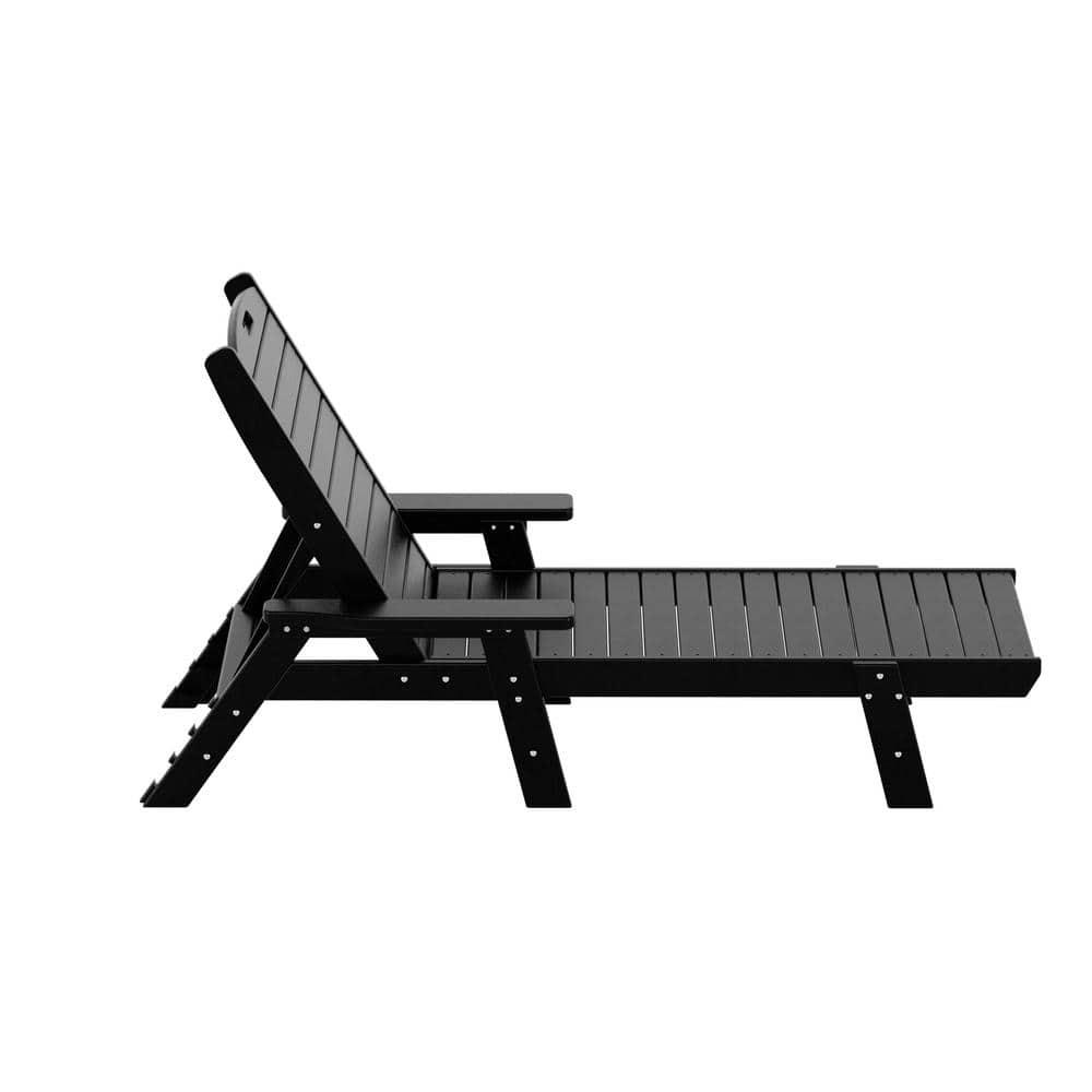 Polytrends Laguna 78" Poly Weather-Resistant Outdoor Chaise Lounge (Set of 2) Black