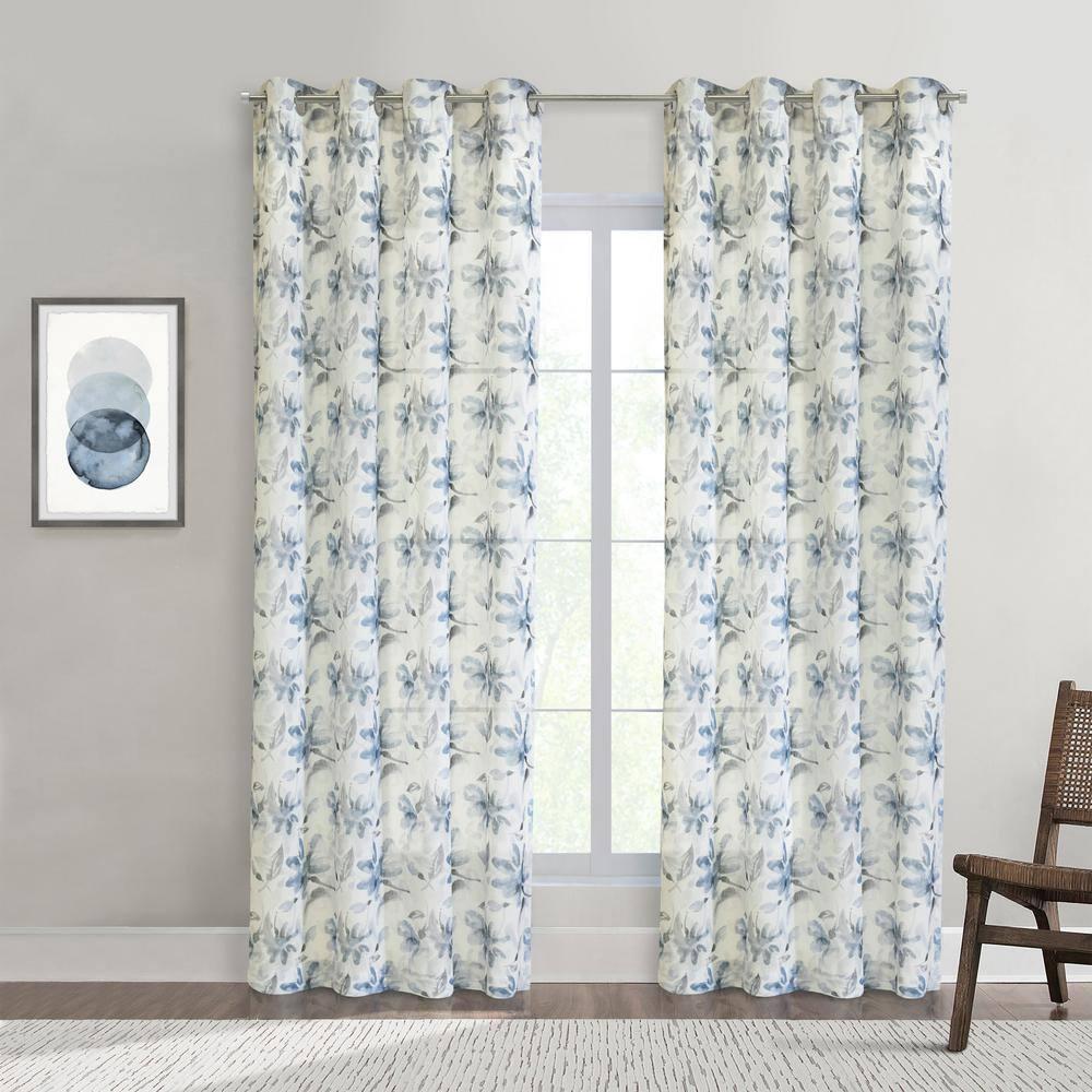 Habitat Florence Sheer Grommet Subtle Watercolor Floral Design Curtain Panel for Livingroom Bedroom 52" x 95" Multicolor