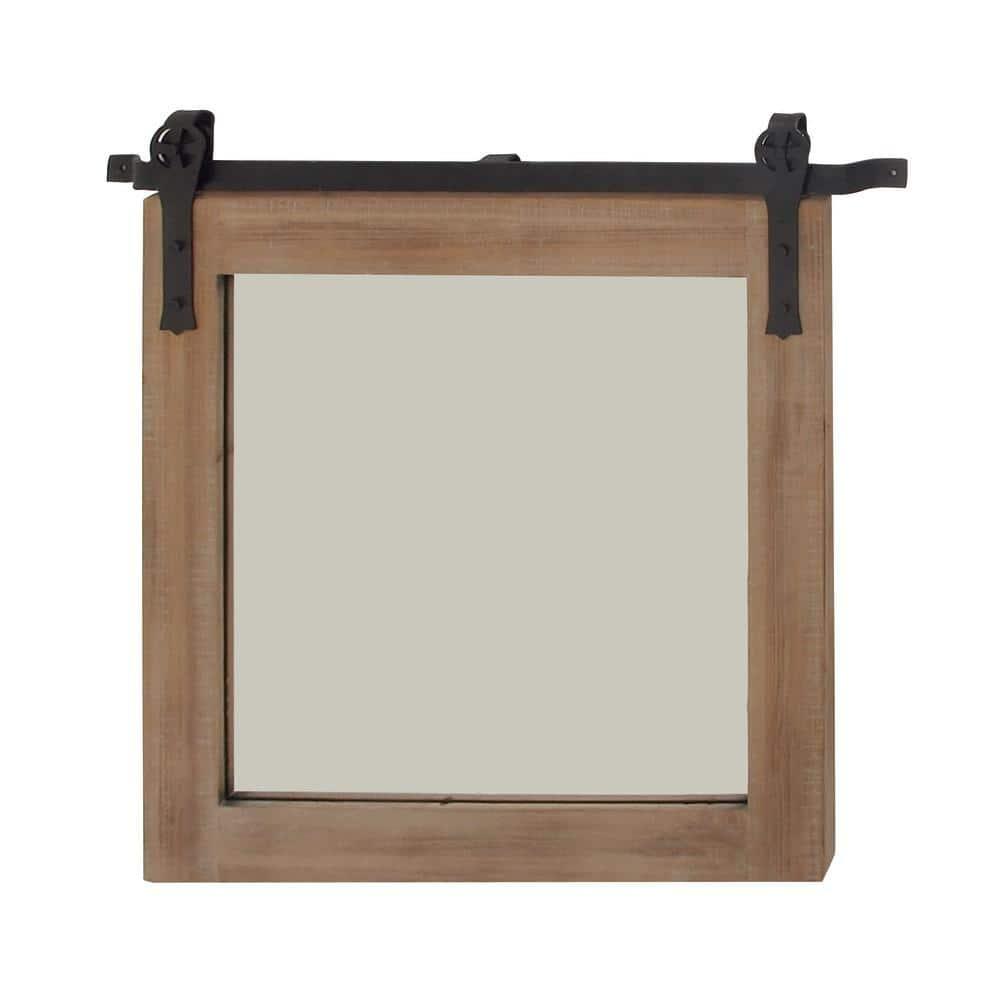 DecMode Industrial Brown Square Shaped Wall Mirror with Natural Wood Grain Pattern, 31"W x 31"H