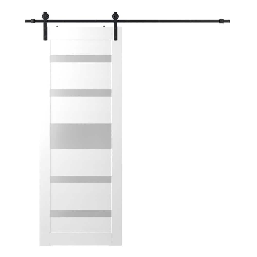 Belldinni Gina Solid Manufactured Wood and Glass Paneled Prefinished Barn Door with Installation Hardware Kit