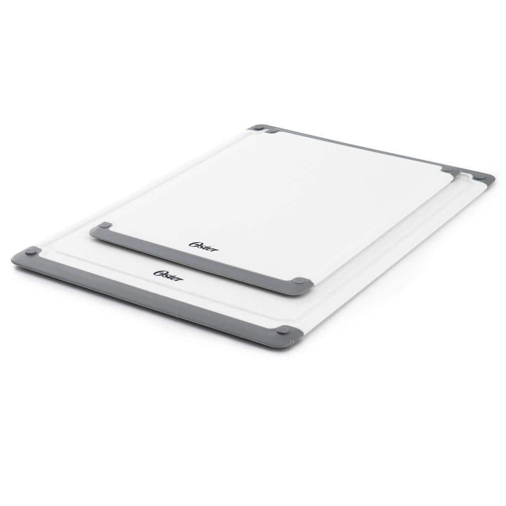 Oster Bergen 2 Piece Rectangular Plastic Cutting Board Set in White with Non-Slip Feet