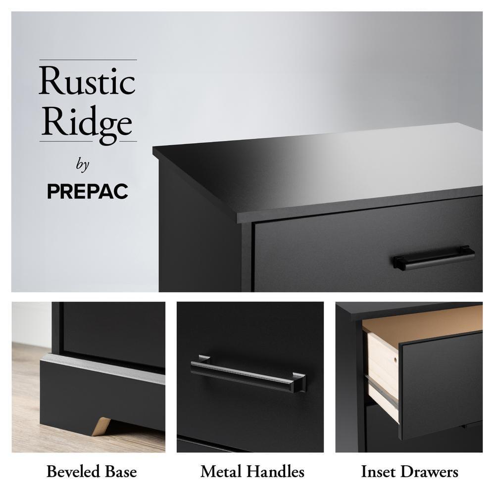Prepac Rustic Ridge Farmhouse Black 6-Drawer Bedroom Dresser, 18.25" D x 53.25" W x 28.5" H