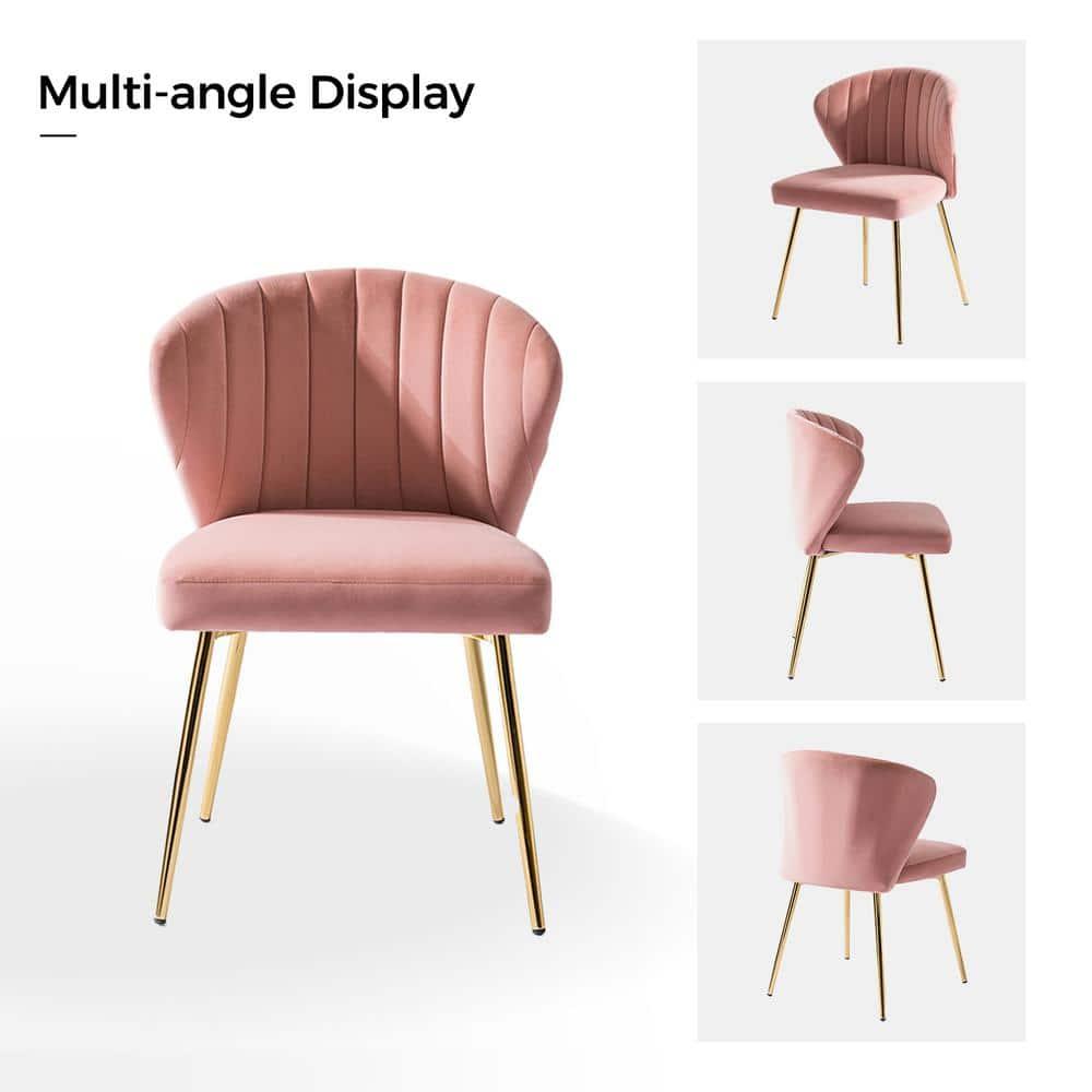 Wingback Pink Dining Chair Small Velvet Makeup Vanity Chair Metal Legs Home Bedroom