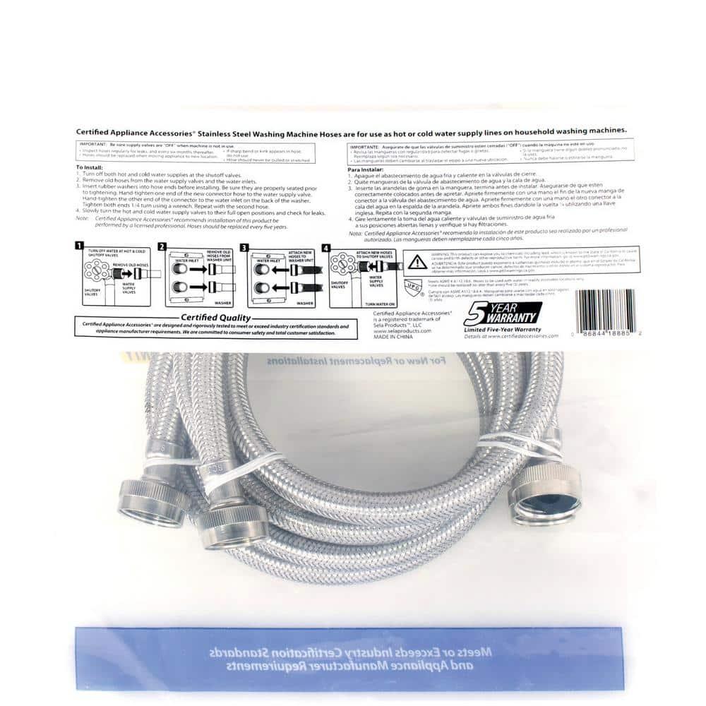 Certified Appliance Accessories® 2-Pack Braided Stainless Steel Washing Machine Hoses (4 Ft.) in Silver