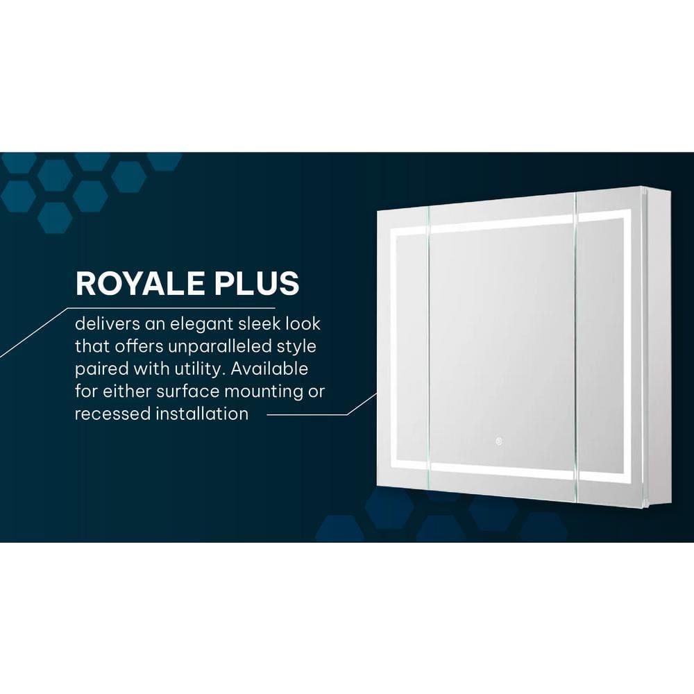 Royale Plus 40 in. W x 30 in. H Clear Recessed/Surface Mount Medicine Cabinet with Mirror, Tri-View Doors, LED, Defogger
