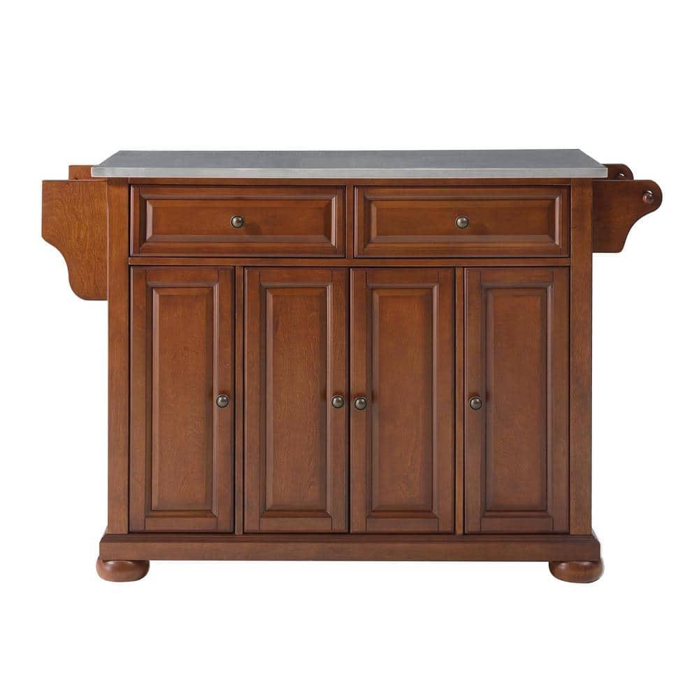 Alexandria Stainless Steel Top Kitchen Island Cherry - Crosley: Storage, Adjustable Shelves, Towel Bar