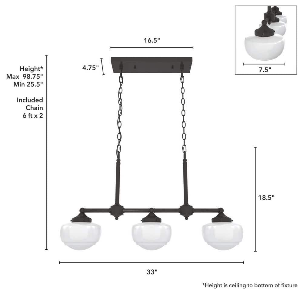 Hunter Fan Hunter Saddle Creek 3 Light Linear Chandelier Ceiling Light Fixture