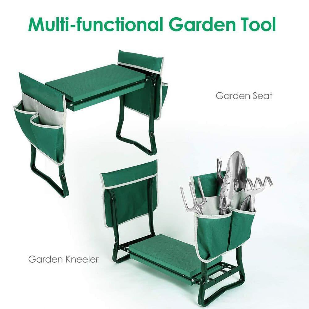 TomCare Upgraded Garden Kneeler Seat Widen Soft Kneeling Pad Garden Stools Garden Bench with 2 Large Tool Pouches Outdoor Foldable Gardening Gifts for Women Men Gardeners, Green