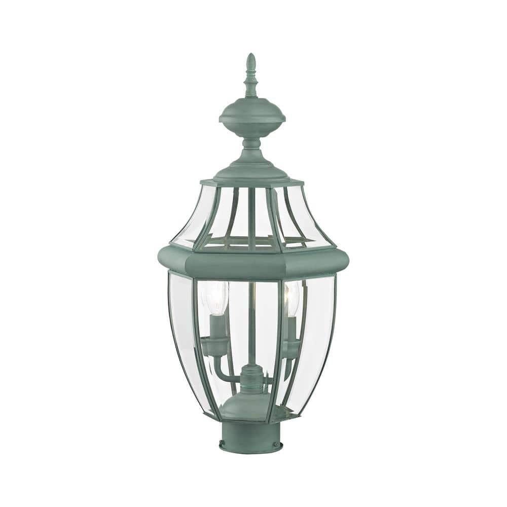 Lighting Lumens 2 Light Verdigris Outdoor Post Lantern Pendant - Clear Beveled Glass Shade