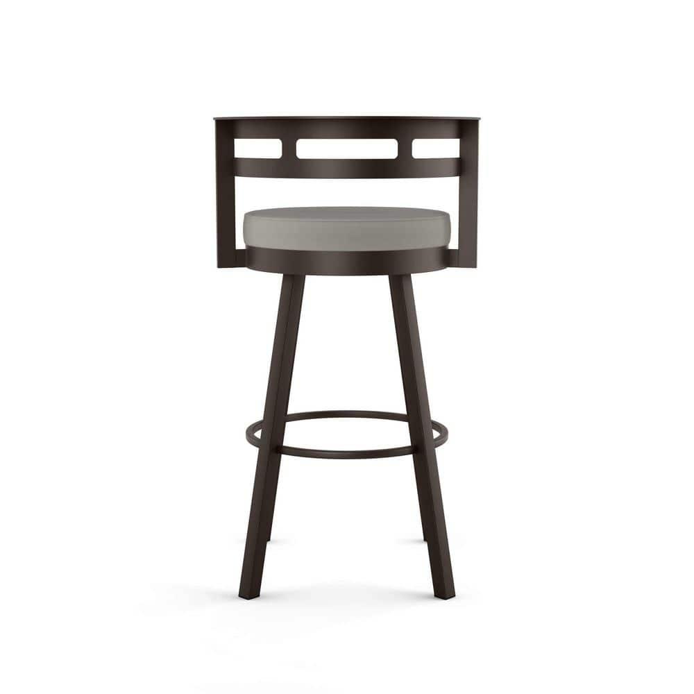 Amisco Render 26" Counter Height Barstool, Swivel Stool with Backrest and Metal Base for Kitchen Island or Bar - Taupe Grey Faux Leather/Dark Brown Metal/Counter Height