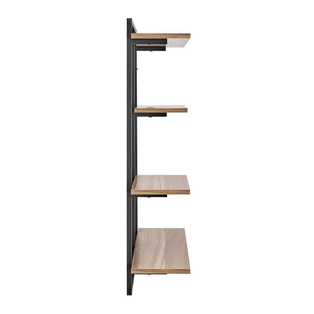 Danya B. 34.5" x 23.6" Rhodes 4 Tier Modern Floating Windowsill Wall Shelf Unit Black/Light Walnut: MDF & Iron, Open Design
