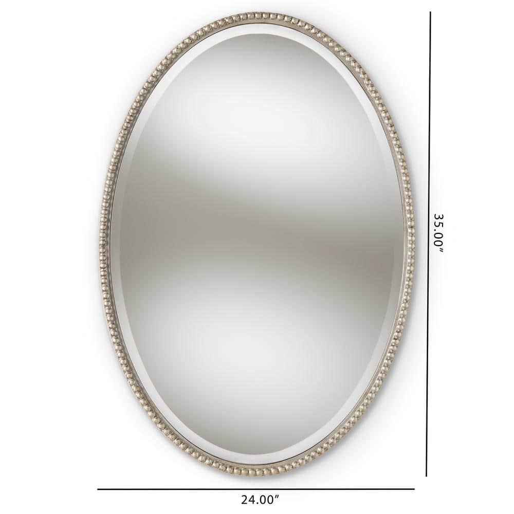 Elegant Oval Beaded Wall Mirror in Antique Silver Finish