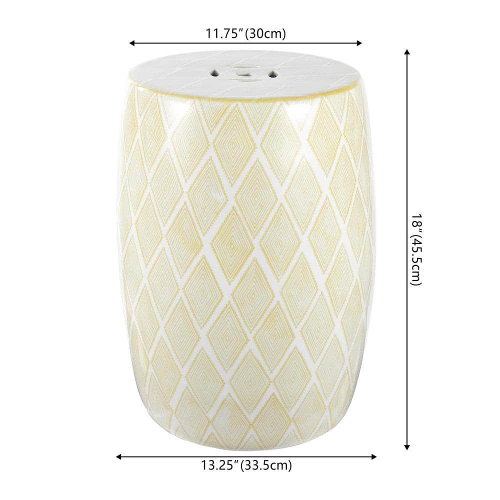 Moroccan Diamonds 18" Ceramic Drum Garden Stool, Yellow - JONATHAN Y