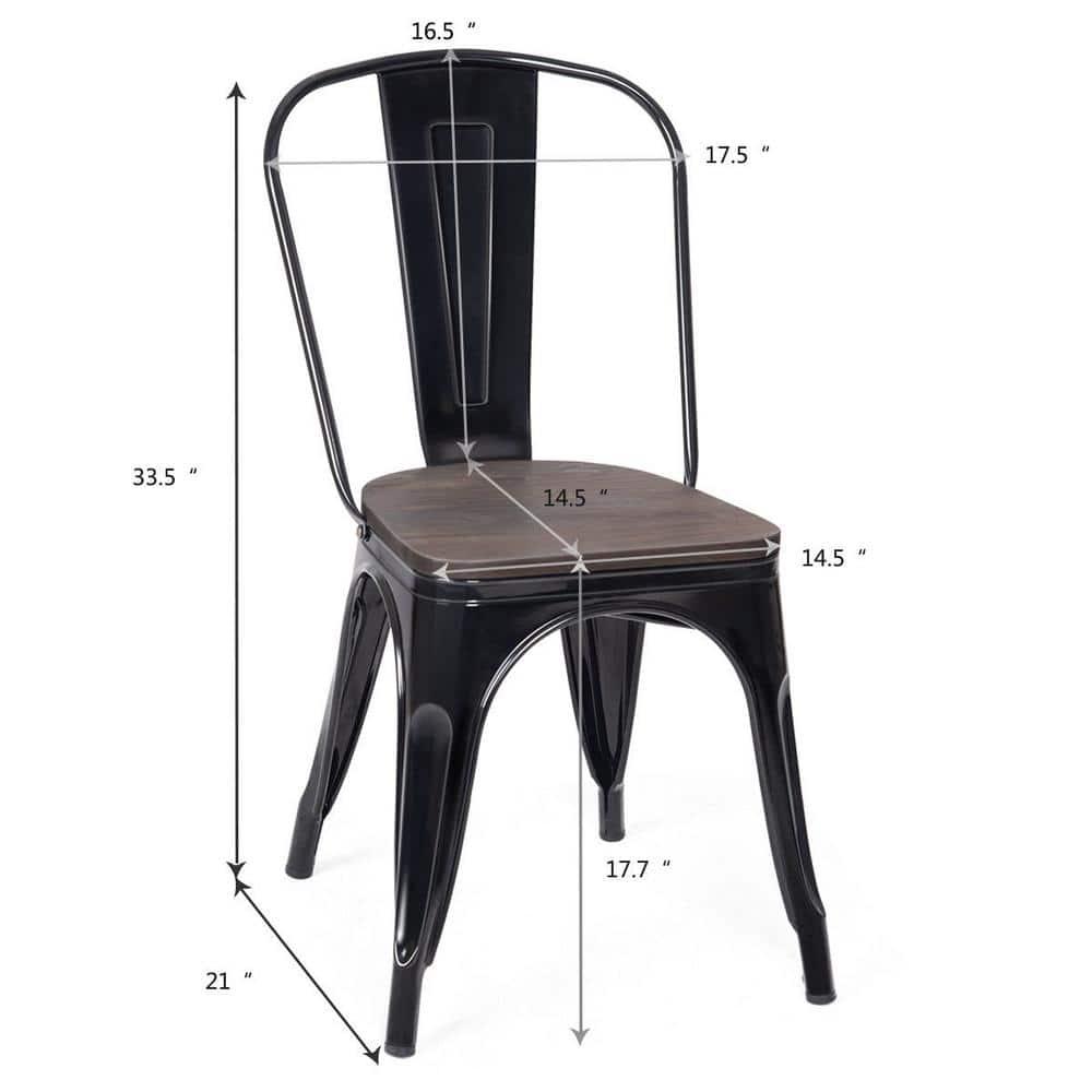 Costway Set of 4 Dining Side Chair Stackable Bistro Metal Wood Stool Black