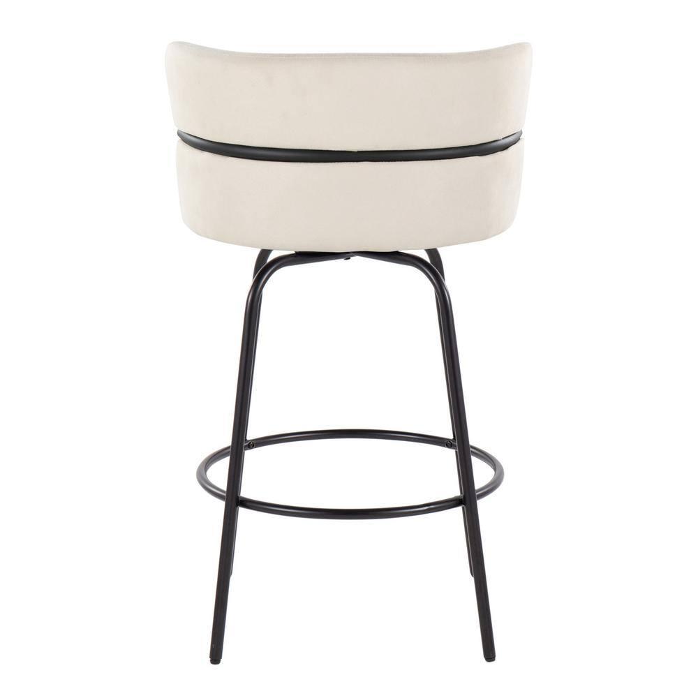 LumiSource Set of 2 Cinch-Claire Counter Height Barstools Black/Cream: Upholstered Swivel Seats, Metal Frame