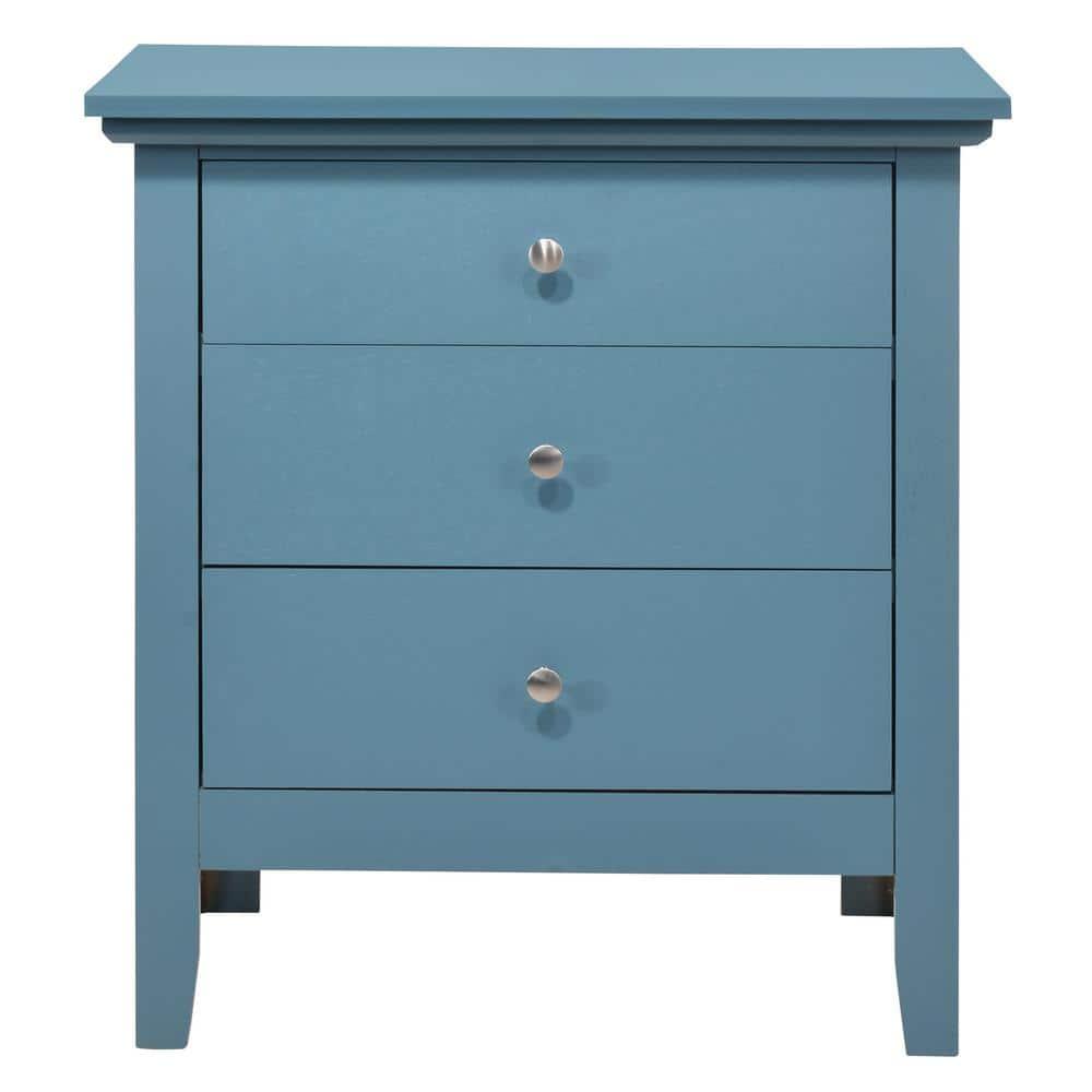 Passion Furniture Hammond 3-Drawer Teal Nightstand (26 in. H x 24 in. W x 18 in. D)