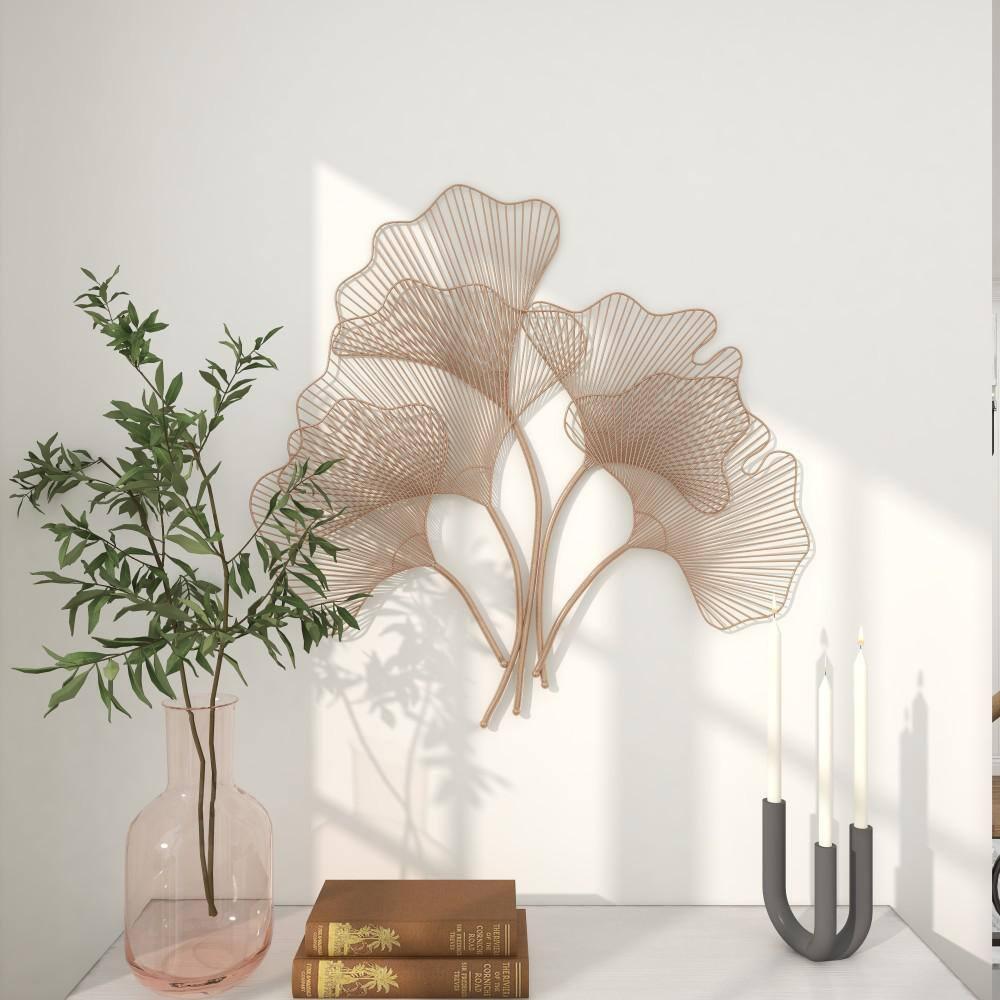 Deco 79 Metal Leaf Home Wall Decor Wall Sculpture with White Accents, Wall Art 25" x 2" x 40", Gold
