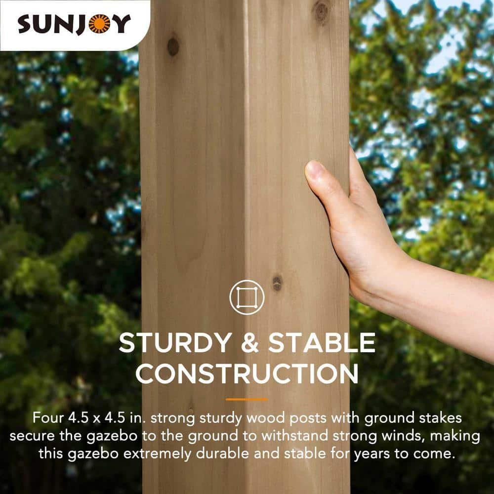 Sunjoy Sunjoy Wooden Grill Gazebo 10 ft. x 12 ft. Outdoor Cedar Frame BBQ Gazebo, Backyard Hot Tub Gazebo with Metal Hardtop Roof, Exclusive PowerPort and Bar Shelves