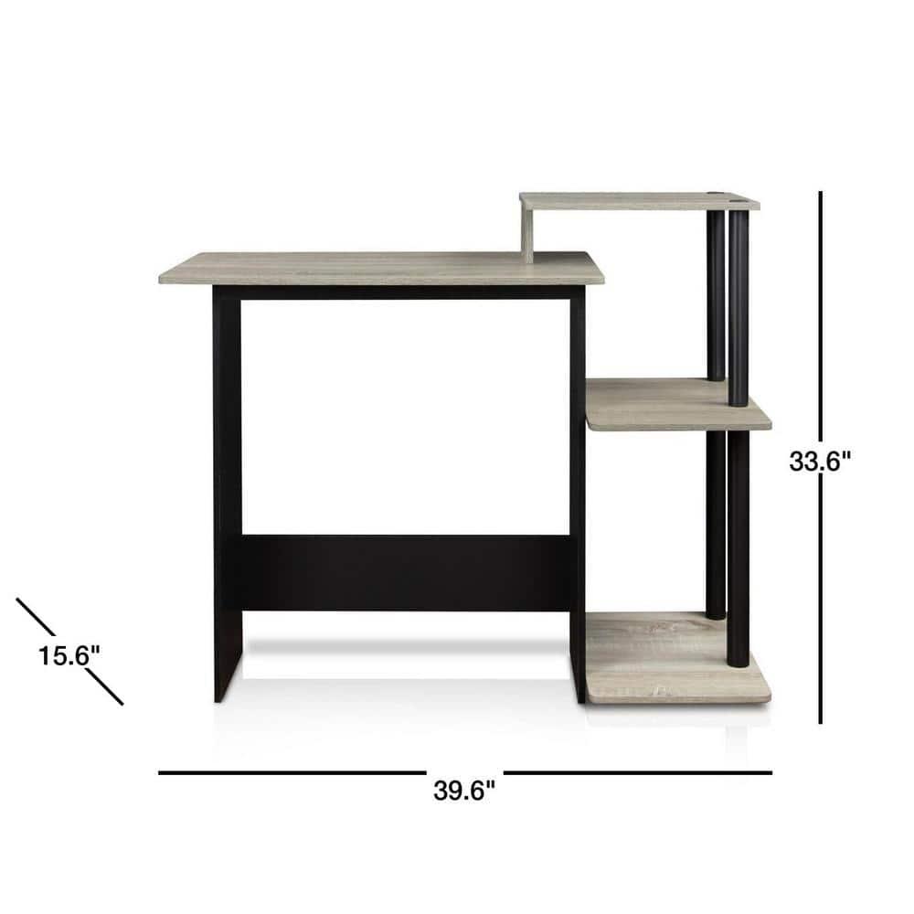Furinno Modern Computer Desk Home Office Writing Study Laptop Table Workstation with CPU Stand & Open Storage Bookshelf,Oak Grey/Black