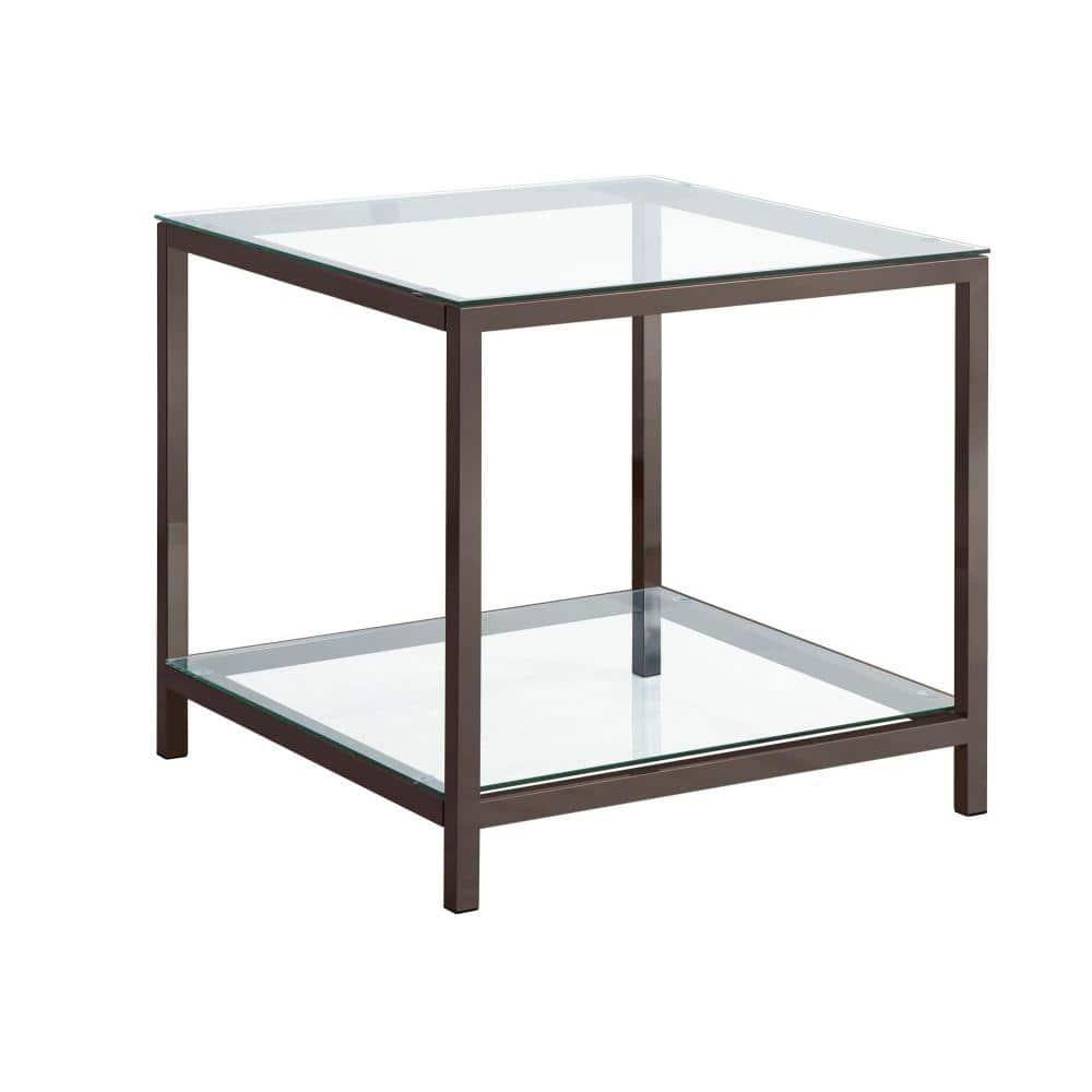 Contemporary Silver Metal & Glass Square End Table with Shelf