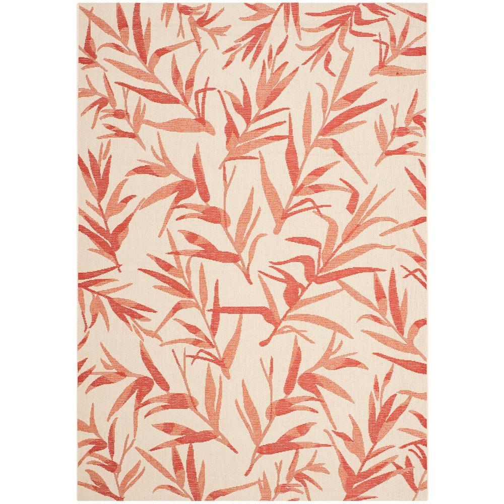 SAFAVIEH Courtyard Alannis Botanical Indoor/Outdoor Area Rug, Beige/Terracotta, 5'3" x 7'7"
