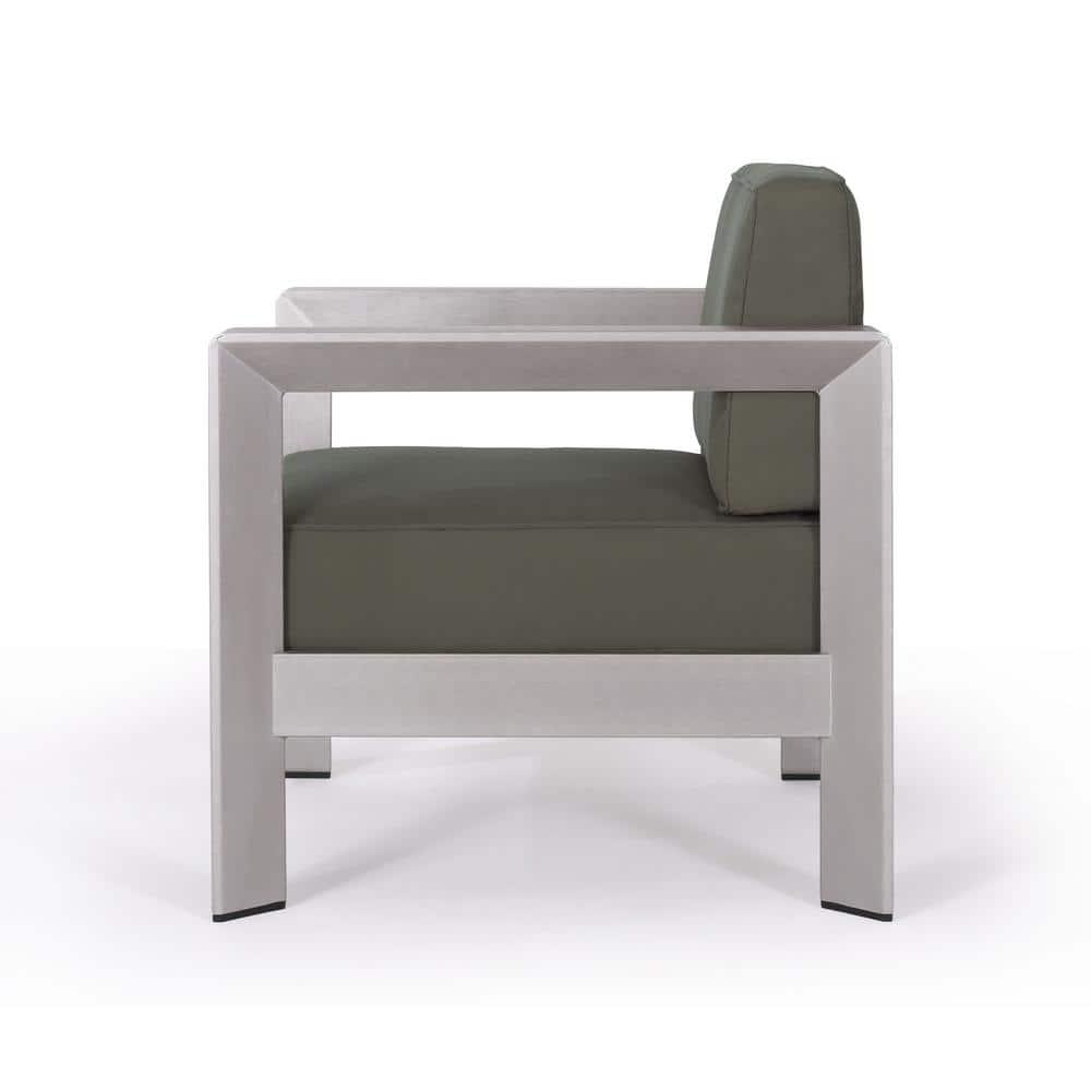 Darius Outdoor Aluminum Club Chairs, Set of 2, Sliver, Gray