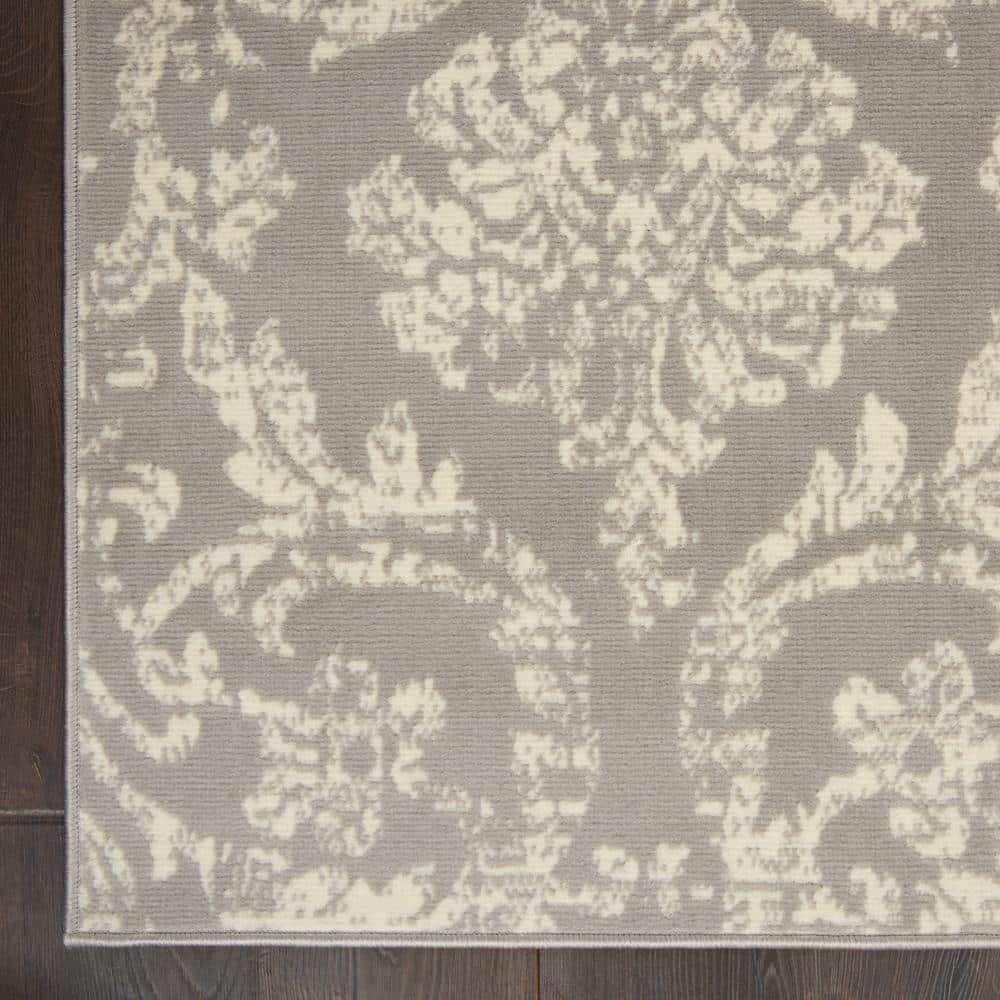 Nourison Jubilant 5'3" x 7'3" (5' x 7') Grey Area Rug Farmhouse Vintage Damask by Nourison