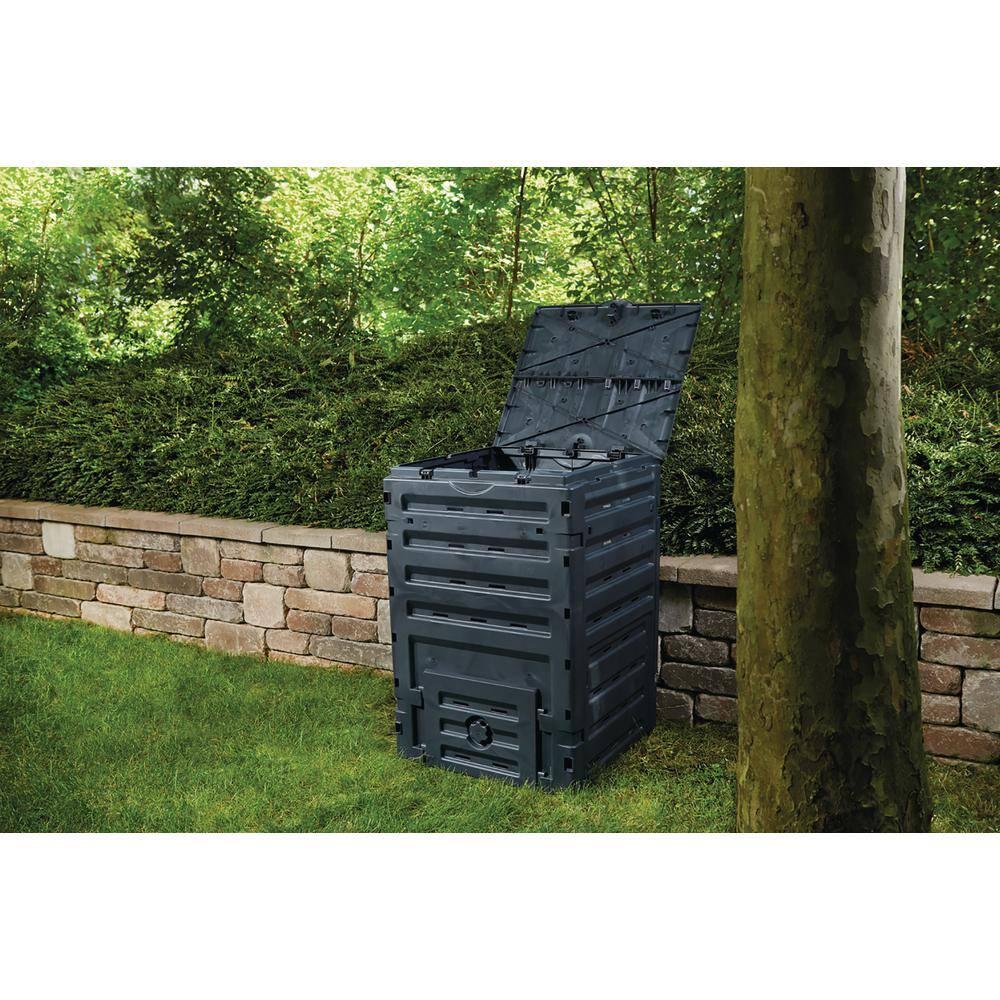 Exaco 120 Gallons Polyethylene Plastic Outdoor Stationary Composter with Latching Lid