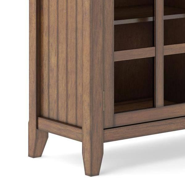Simpli Home Acadian 62"W Solid Wood 3-Shelf Storage Cabinet with Tempered Glass Doors and Adjustable Shelves