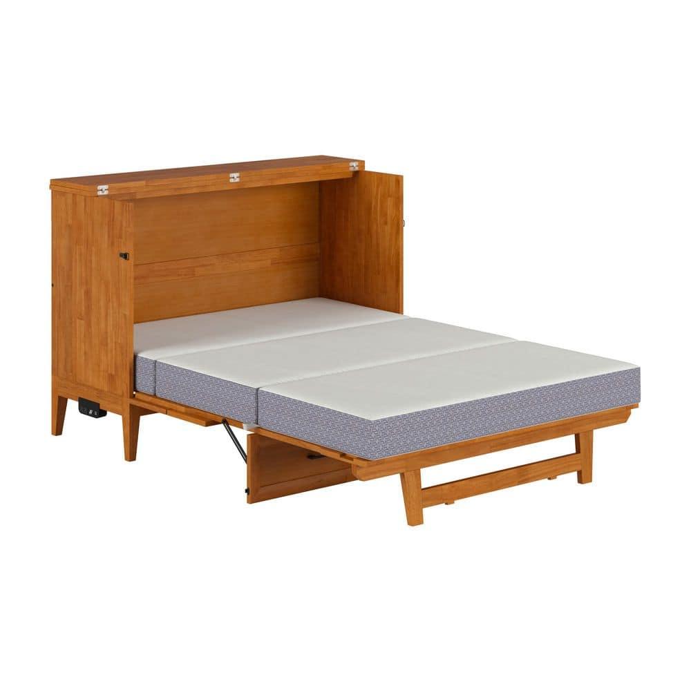 AFI Santa Fe Full Wood Murphy Bed Chest with Mattress and Built-in Charger, Light Toffee