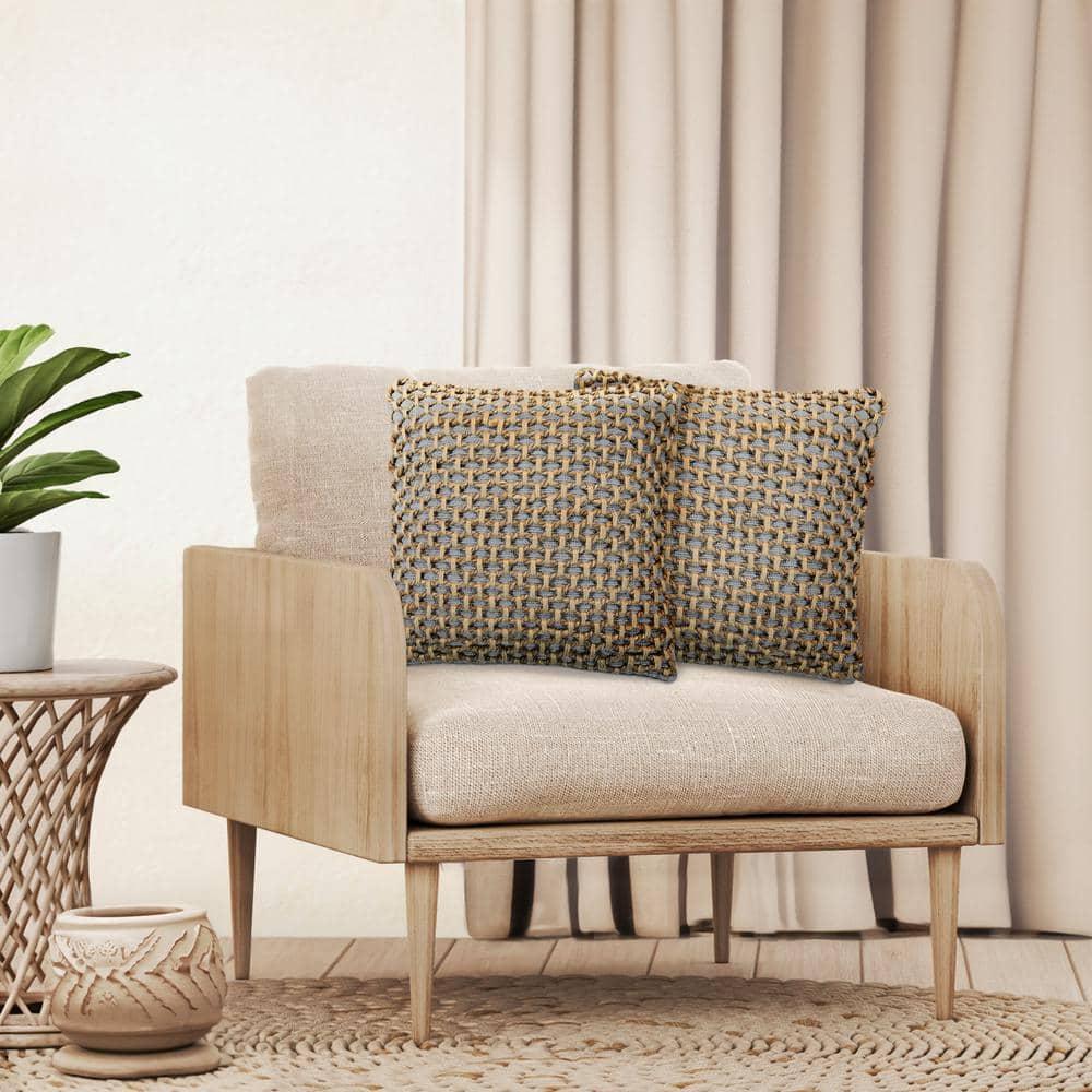 Boho Gray and Beige Cotton Jute Textured Throw Pillow Set