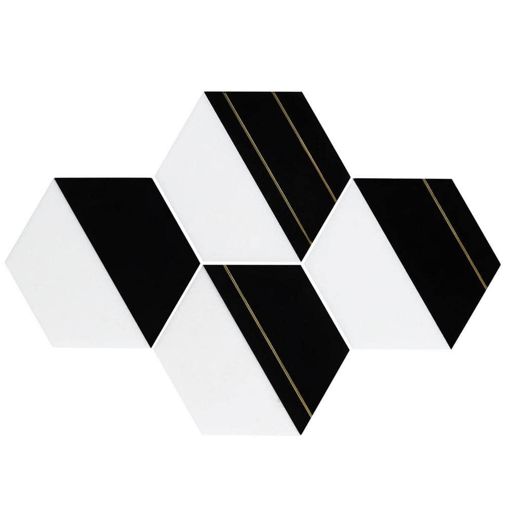 Meld 10.43" x 12.04" Marble and Brass Mosaic Hexagon Tile (0.87 Sq. Ft. / Sheet)