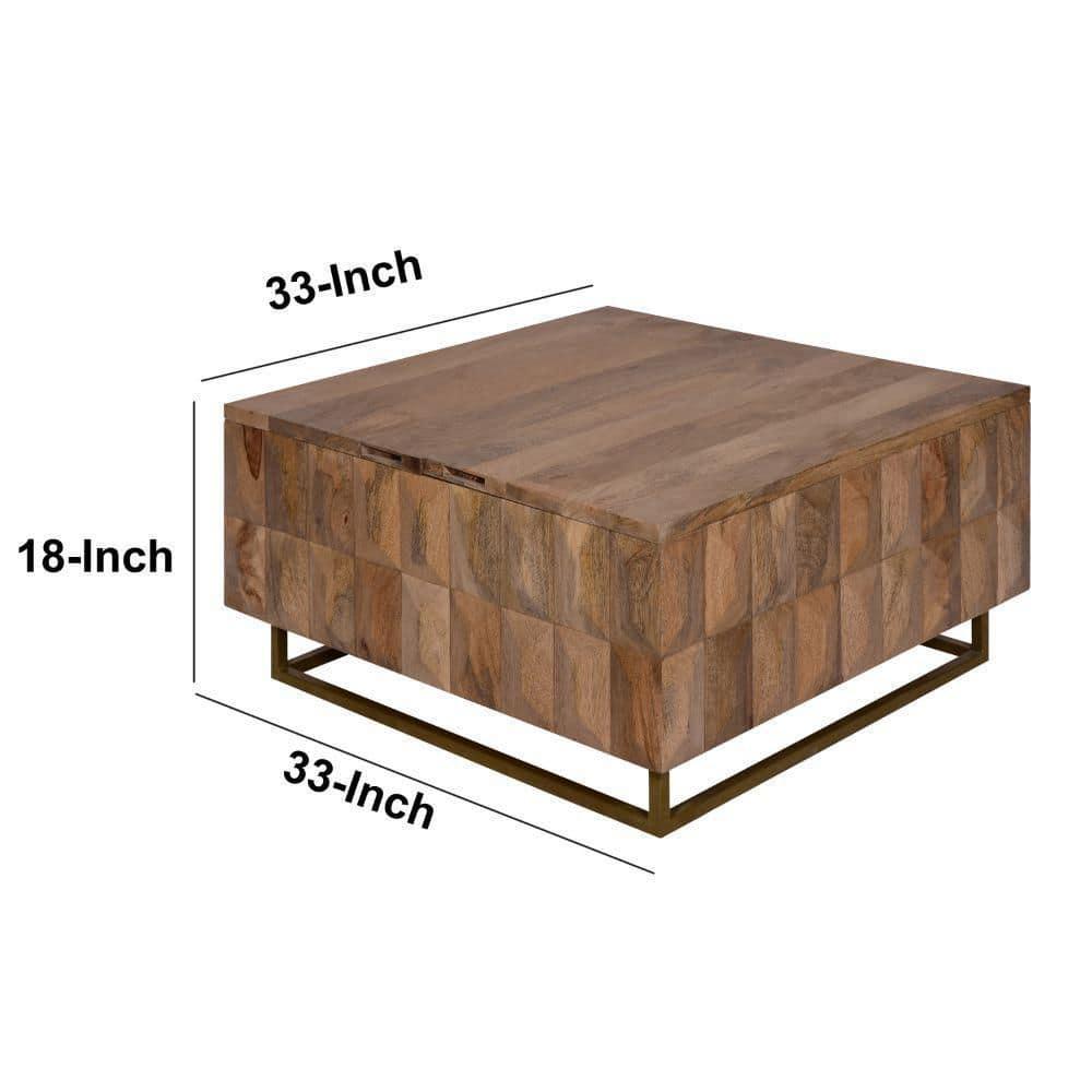 The Urban Port 33" Lift Top Storage Trunk Coffee Table Square Mango Wood Natural Brown