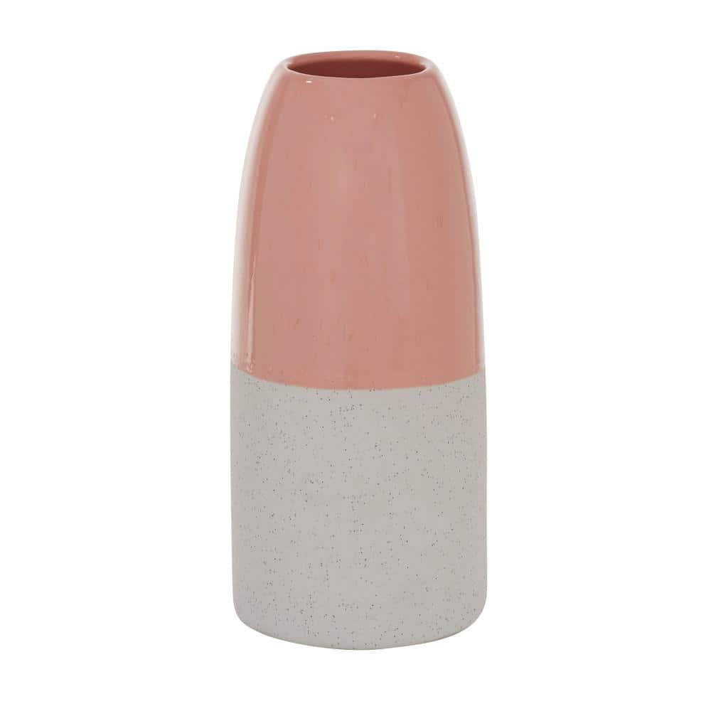 DecMode 5"W, 11.25"H Stoneware Modern Vase, Pink, 1 - Piece