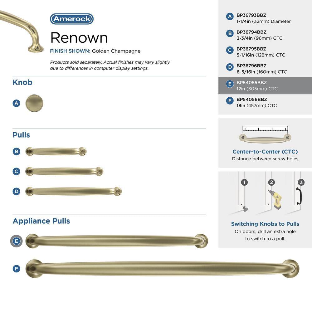 Amerock Renown 12 inch (305mm) Center-to-Center Golden Champagne Appliance Pull