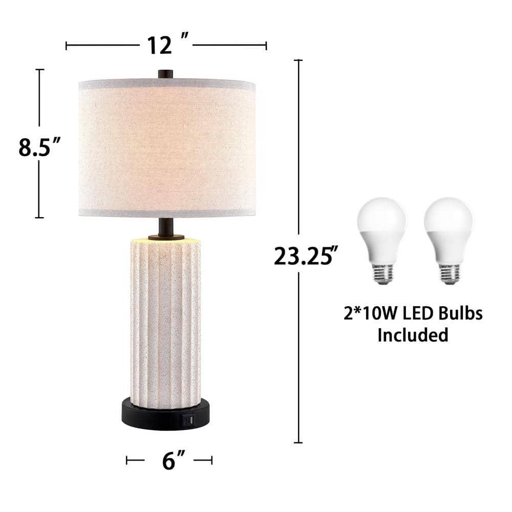 Kyrid 23''Ceramic Table Lamp Set of 2 Touch Control Bedside Lamps with USB Ports and AC Outlets (Bulbs Included)