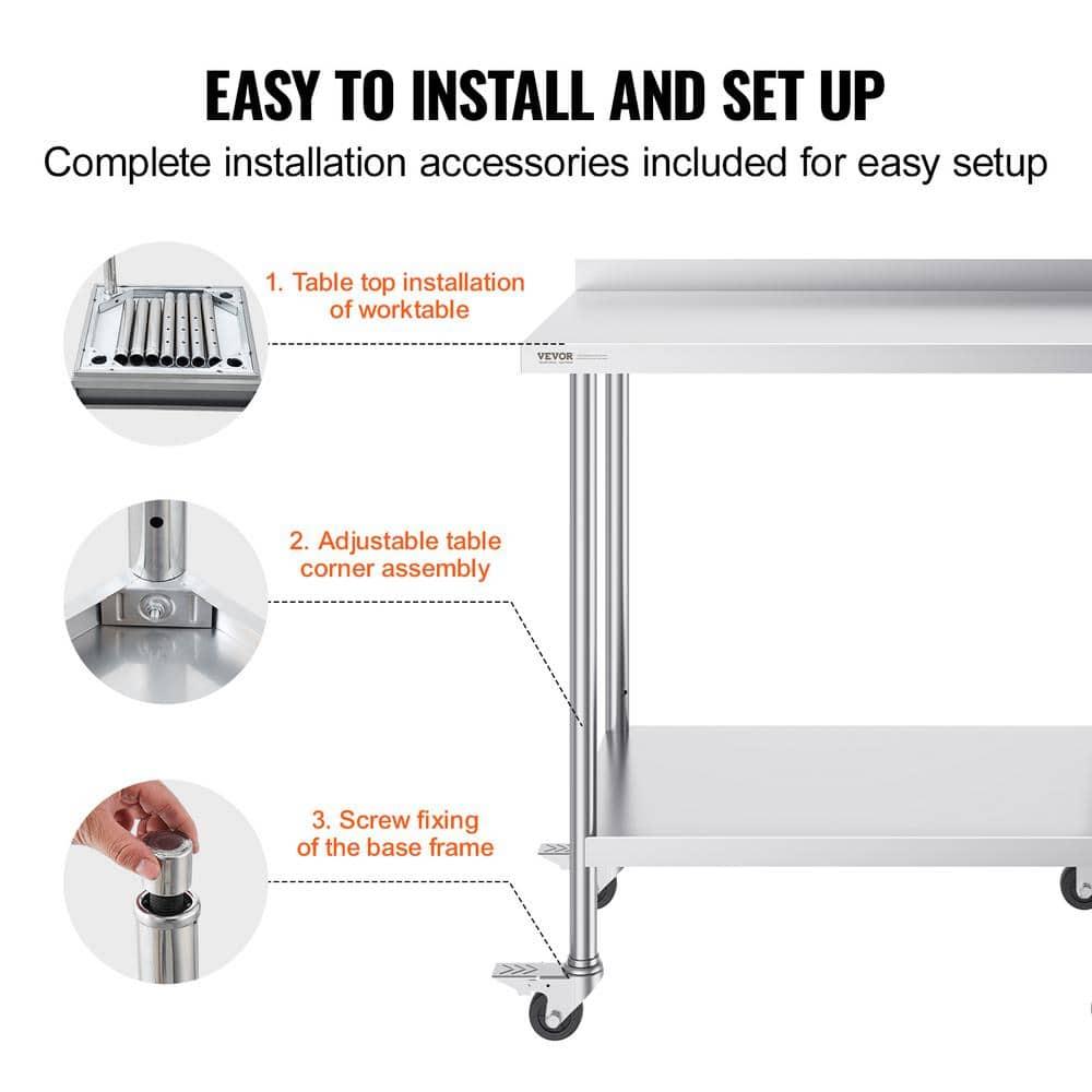 VEVOR VEVOR Stainless Steel 24'' W x 40'' H Adjustable Portable Work Table