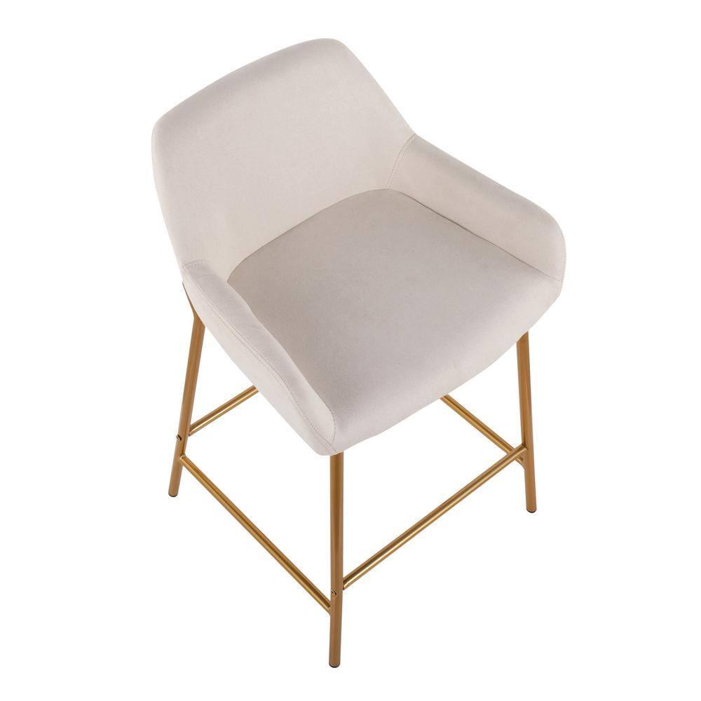 Set of 2 Daniella Metal Polyester Counter Height Barstools Gold/Cream - LumiSource: Upholstered, Steel Legs, Foam Fill