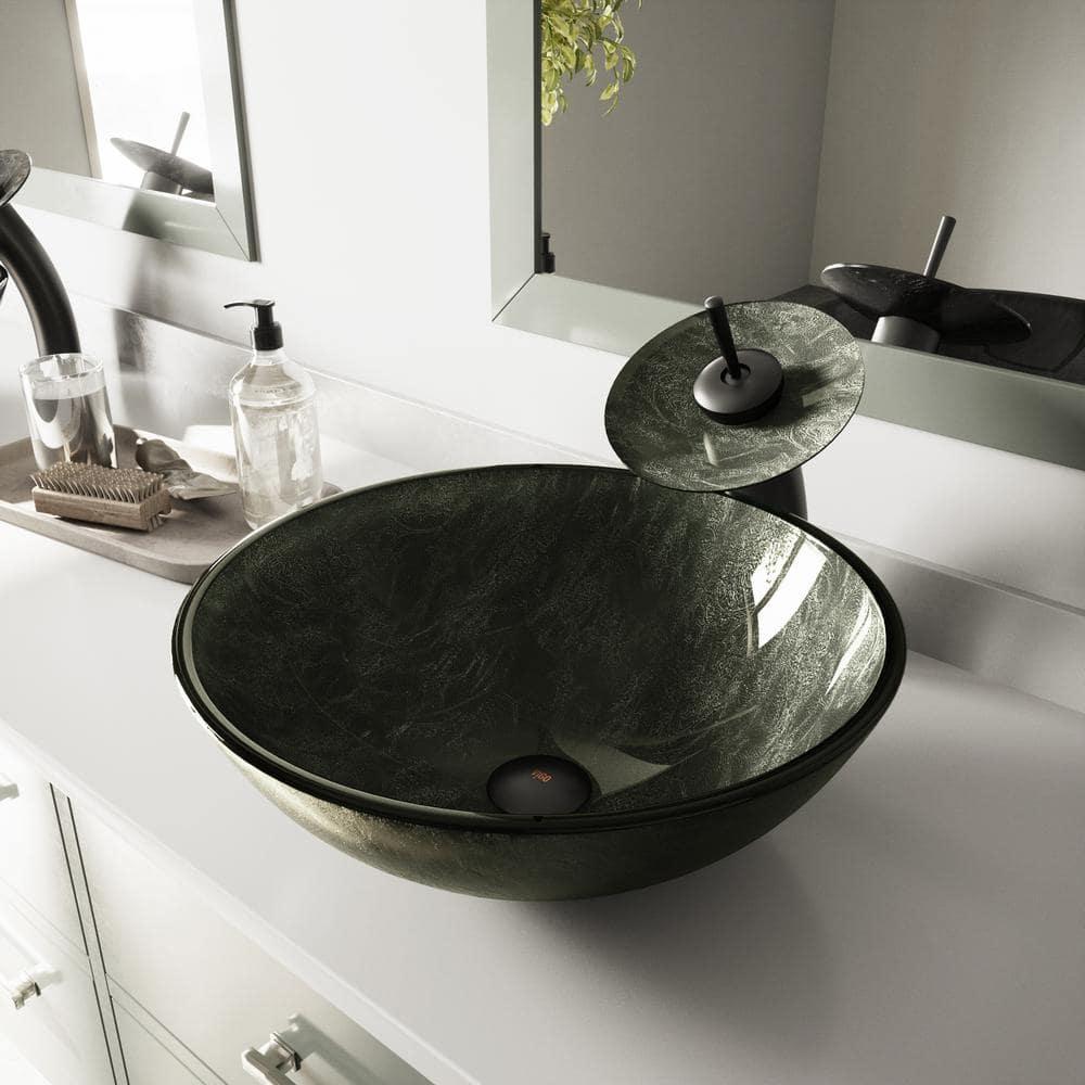 Giovanni Glass 17" L 17" W 6" H Round Vessel Bathroom Sink