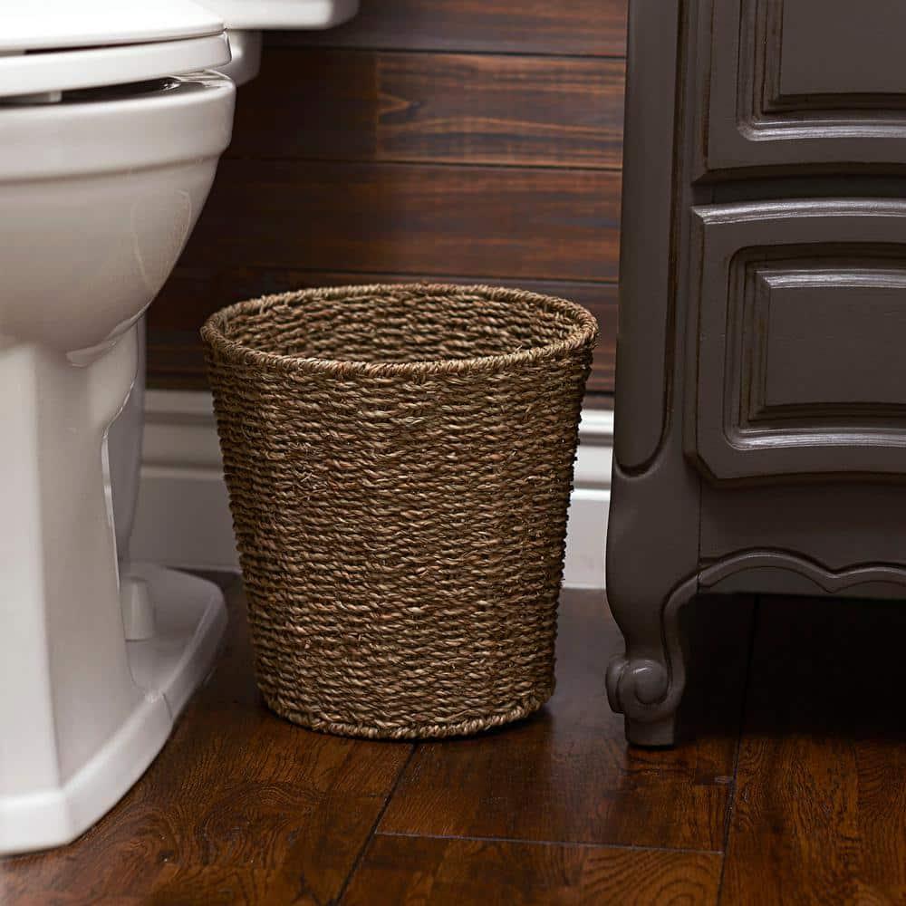 Seagrass Wicker Waste Basket, Handwoven Waste Bin with Metal Frame