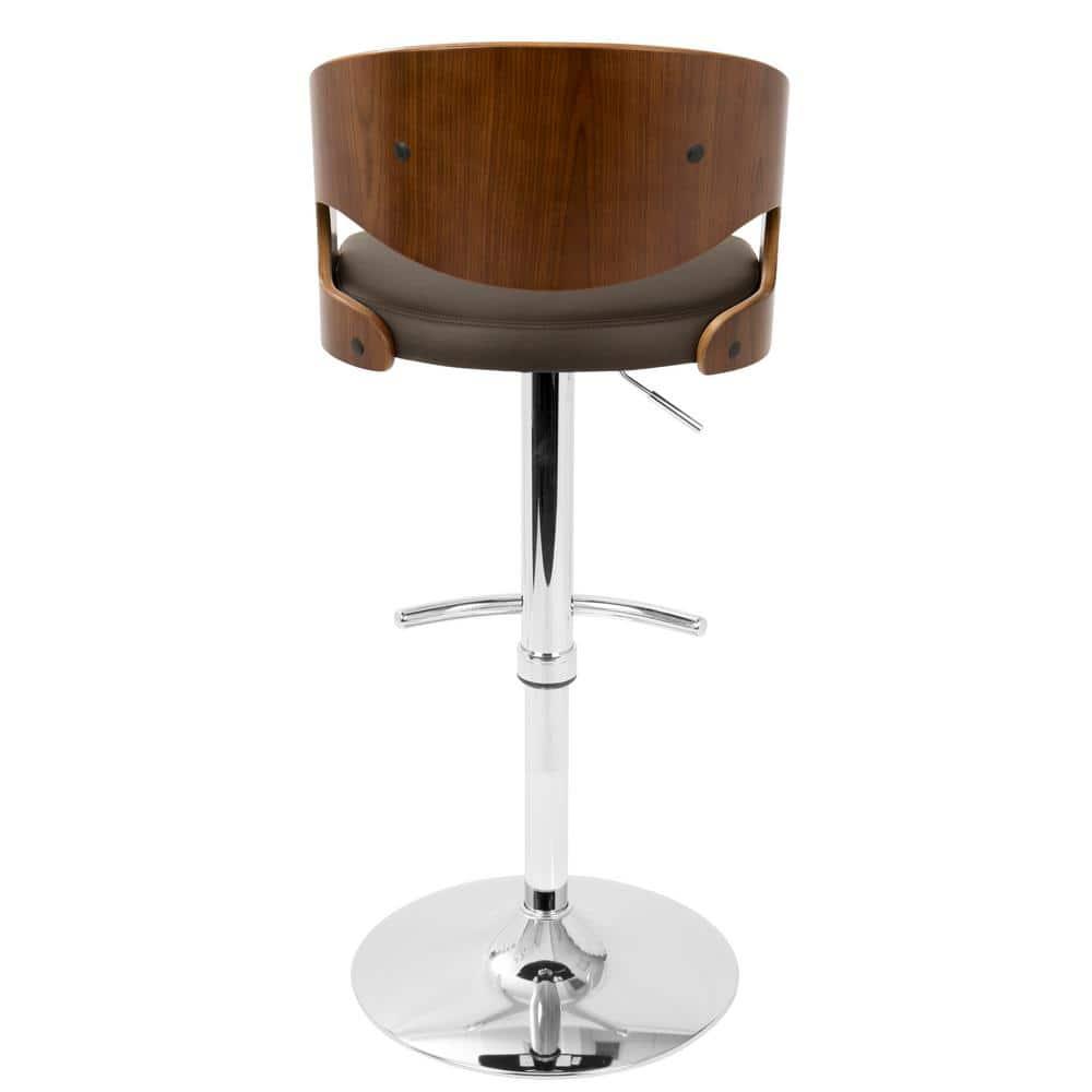 Walnut and Brown Adjustable Swivel Barstool with Leather Seat
