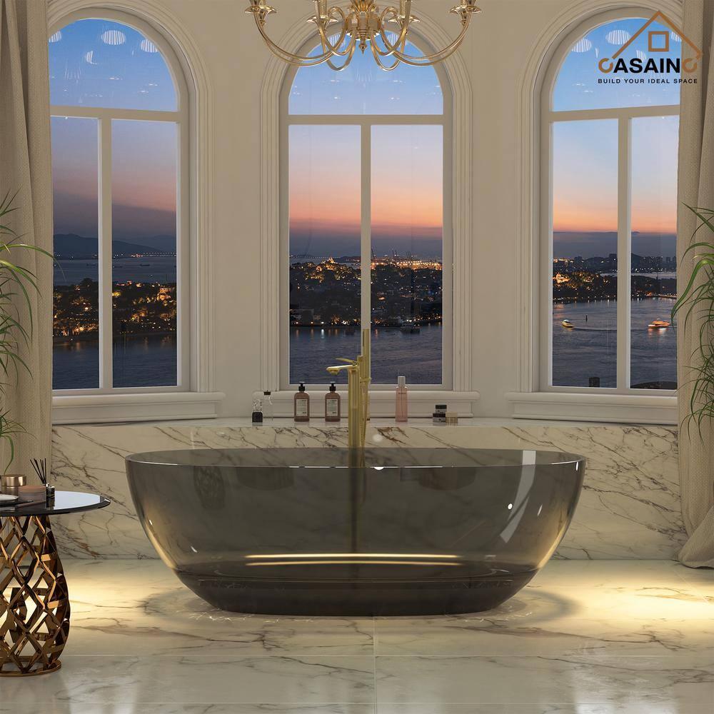 67'' x 30'' Runway Semi Transparent Resin Freestanding Soaking Bathtub
