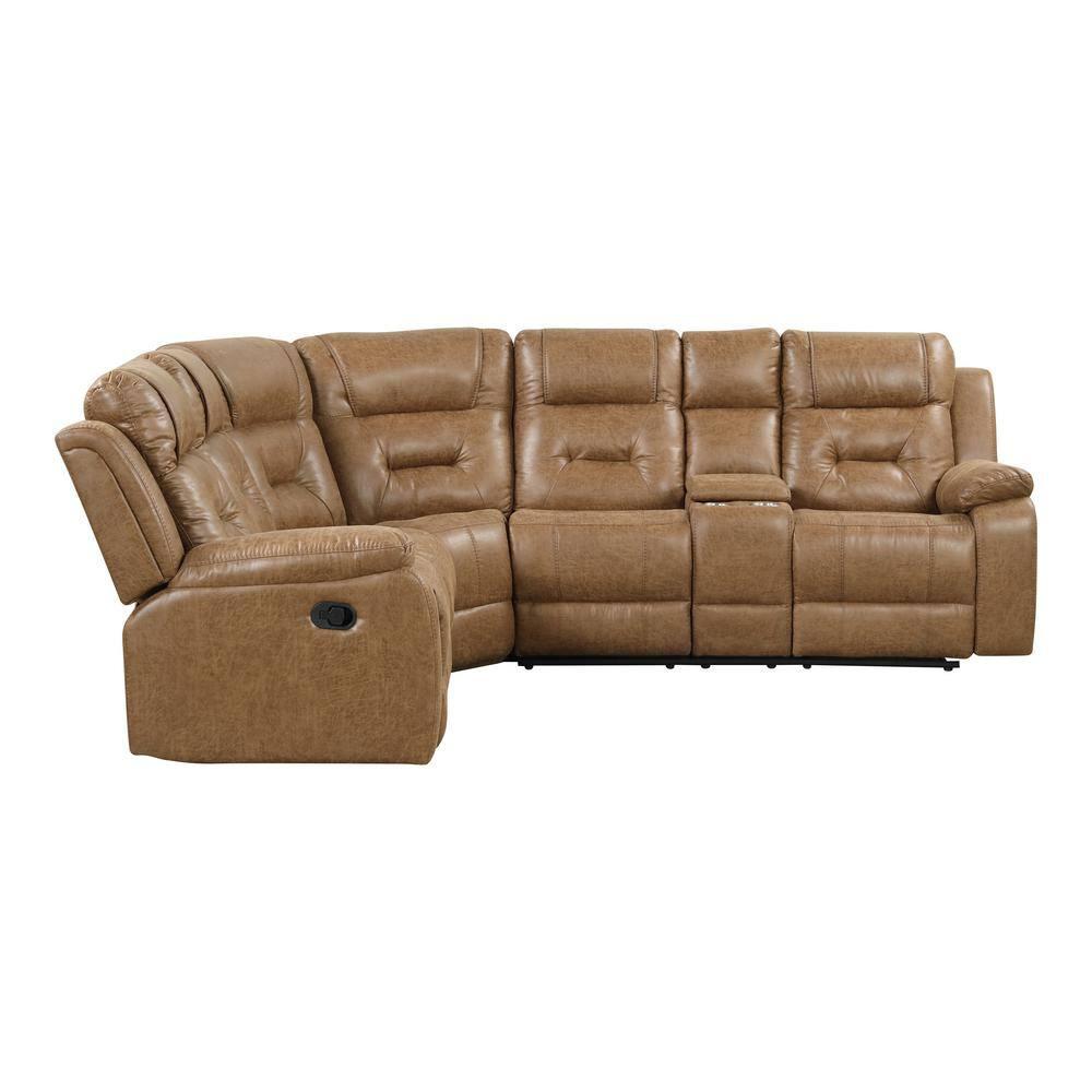 Furniture of America Ranshell Faux Leather Storage Sectional with USBs in Brown