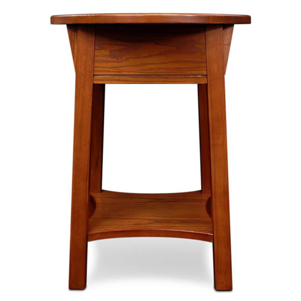 Leick Home 9056-RS Mission Round End Table with Drawer, Made with Solid Wood, Side Table for Living Room, Bedroom, and Office, Russet Finish